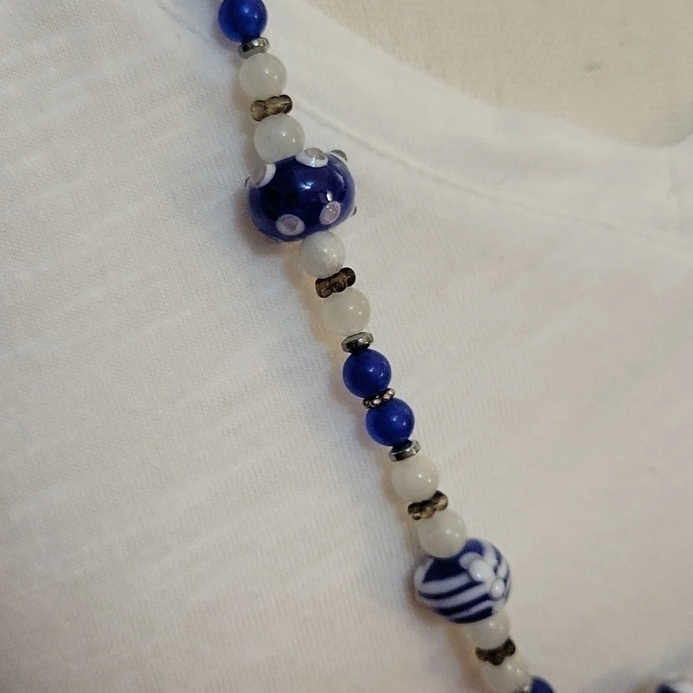 HANDMADE Chalcedony Moonstone Lampwork Beaded Artsy Opera Necklace